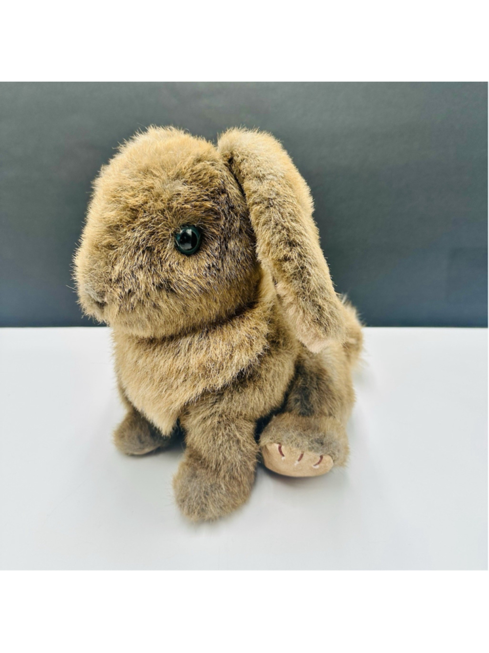 Vintage 1985 GUND Brown Bunny Rabbit Blue Eyes Suede Leather Paws Feet 10”